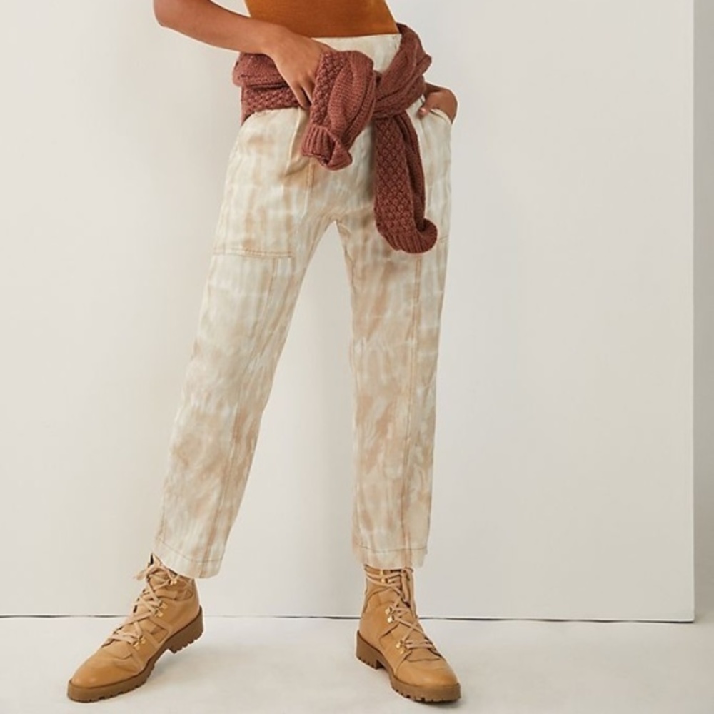 NWT: Anthropologie Mitra Relaxed Tie-Dye Pants Beige Trouser Womens Loose Fit